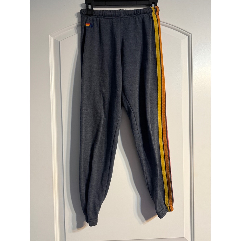 Aviator Nation Sweatpants Women XS Charcoal Gray Rainbow Stripe Joggers